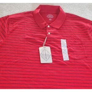 St John's Bay Men's Polo Shirt Size XXL Red and Navy Striped Short Sleeve NWTG